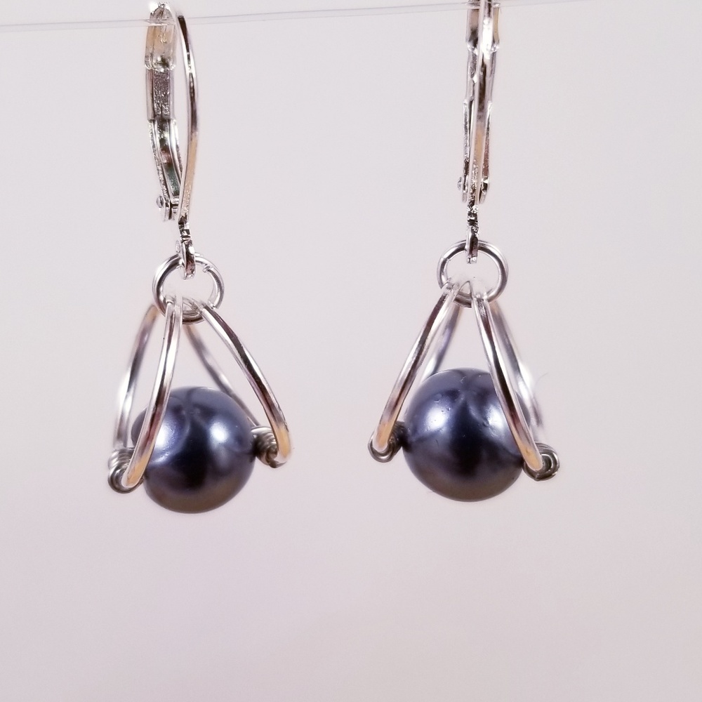 Glass Steel Gray Pearl Silver Earrings